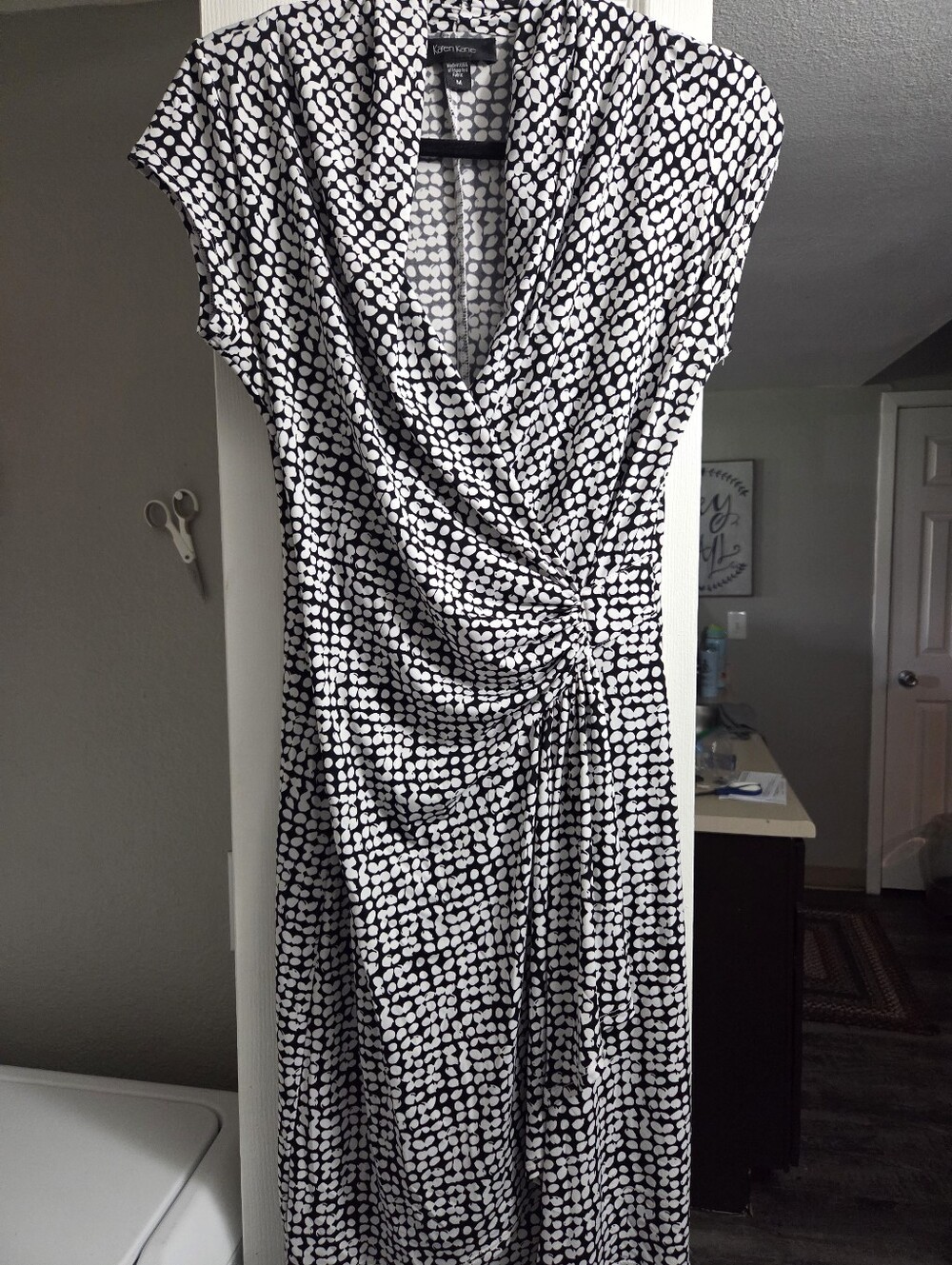 Karen Kane Black and White Dot Draped Wrap Maxi Dress
